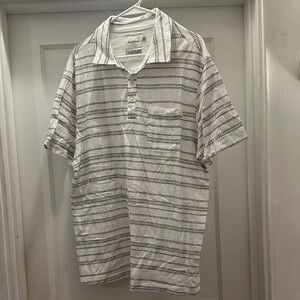 Classic White and Blue Striped Polo Shirt - Preloved